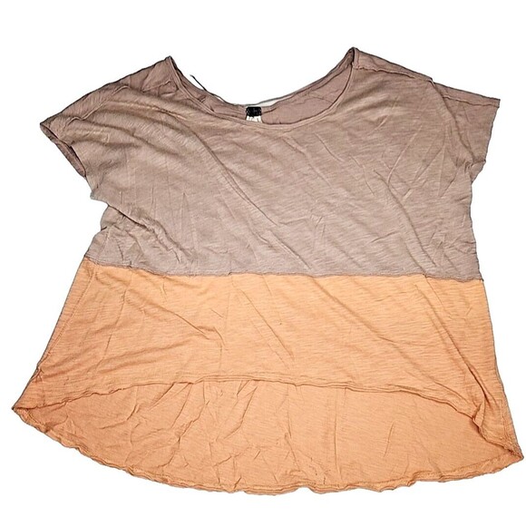 FREE PEOPLE Sz XS WE THE FREE MIDNIGHT COLORBLOCK SHORT SLEEVE TEE PEACH COMB - Picture 5 of 14